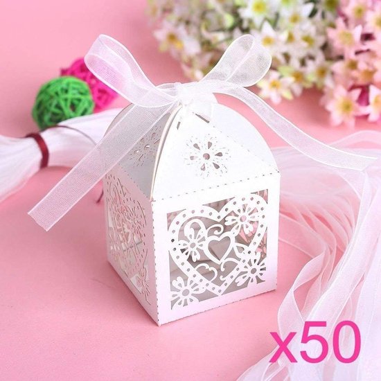 JZK 50 x Rustiek kraftpapier gunst doos geschenkdozen gastgeschenk dozen bonbondoos feestdoos voor bruiloft verjaardag Verlovingsfeest doop kerstmis