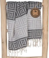 ZusenZomer Hamamdoek XL Square - grote zachte saunadoek strandlaken omslagdoek hammam handdoek - dames en heren - 100x200 cm - 100% hoogwaardig katoen - zwart grijs