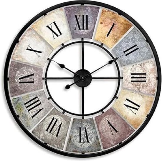 Moderne Romeinse Cijfers Grote Wandklokken Niet Tikken Ronde Metalen Stille Wandklok Voor Woonkamer Keuken Slaapkamers Tuin Vintage Wandklokken Decor Zilver 60cm