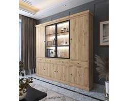 FAVORIE - Balencia lichte eik - grote woonwand 4 deuren 240cm met Led verlichting
