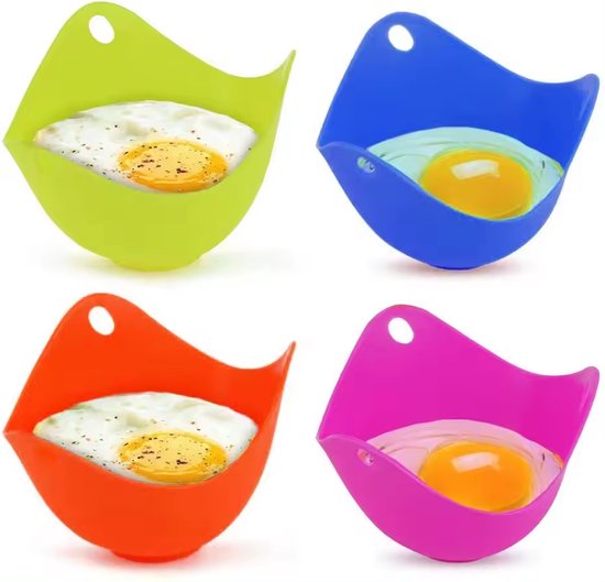 Foto: Eierkoker ei gepocheerde eier maker egg poacher eipocheerder ei pocheren oranje blauw paars geel lichtblauw rood 1 stuk