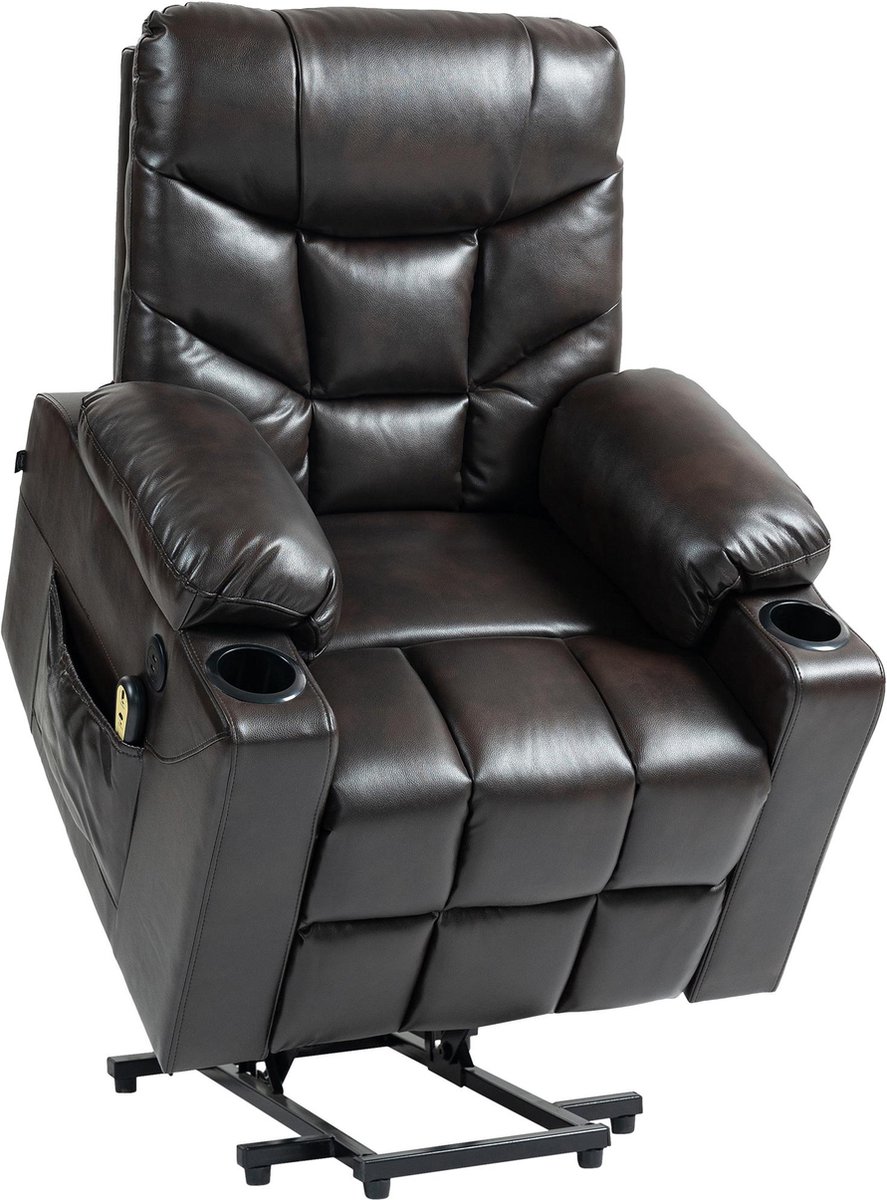 CLP Andover Fauteuil - sta op stoel elektrisch - TV-fauteuil met relaxfunctie - USB-poorten en bekerhouder - bruin Kunstleer