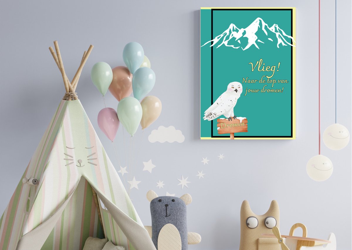 Lise Schrijft | Poster | INCLUSIEF LIJST | Dromen | Bergen |A3 | Quote | Inspirerend | Kinderkamer | Duurzaam | 250 gr/m2 | Uil | Slaapkamer | Accessoires | Stoer