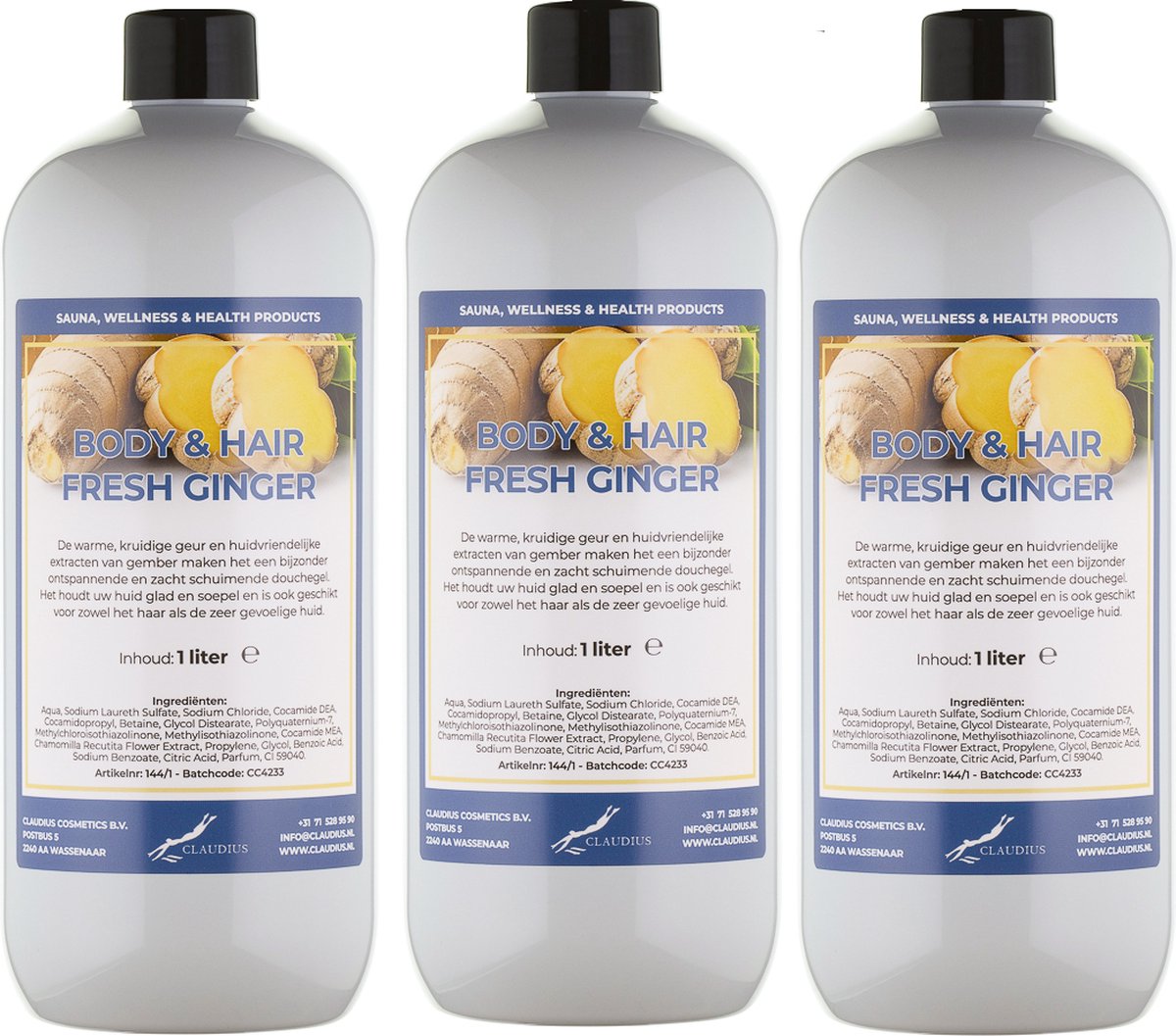 Goedkoopste Body & Hair Fresh Ginger 1 liter - set van 3 stuks - 2 in 1 voor lichaam en haar.