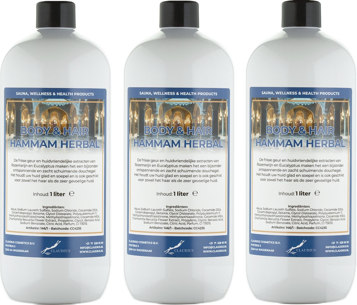 Goedkoopste Body & Hair Hammam Herbal 1 liter - set van 3 stuks - 2 in 1 voor lichaam en haar.