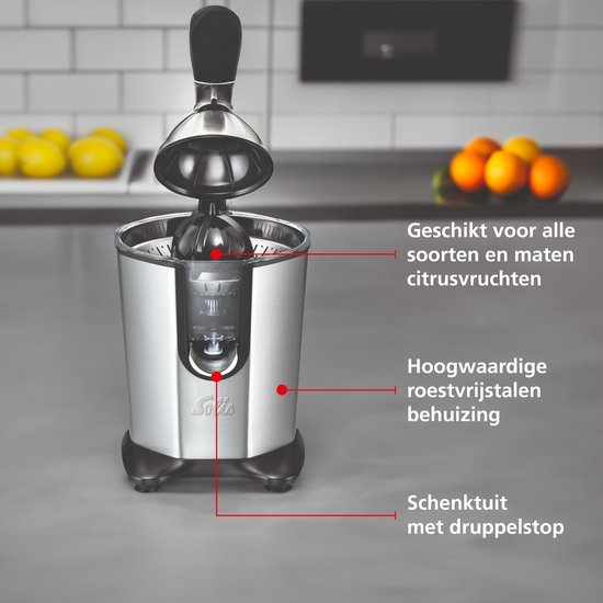 Solis Citrus Juicer 8453 Citruspers - Sinaasappelpers Elektrisch - Citroenpers Electrisch - 160 Watt - RVS Zilver