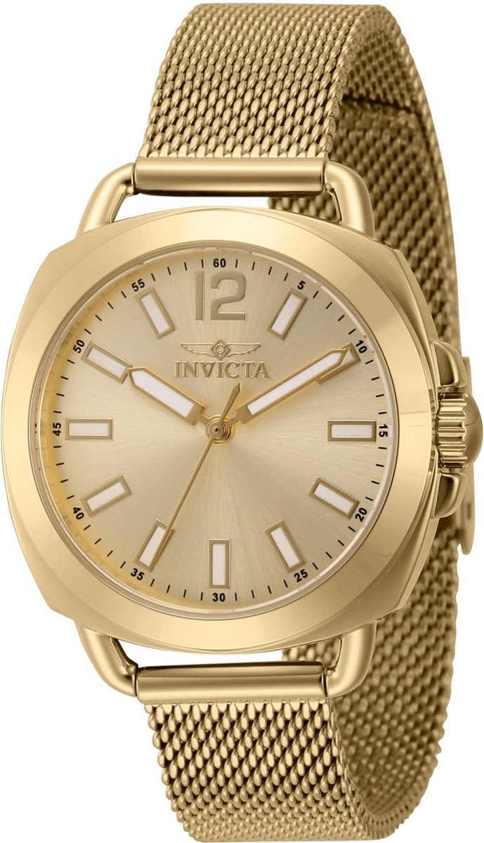 Invicta Wildflower 46338 Dames Horloge - Waterdicht - Analoog - Quartz Uurwerk - Roestvrij Staal met gouden Wijzerplaat - 32mm
