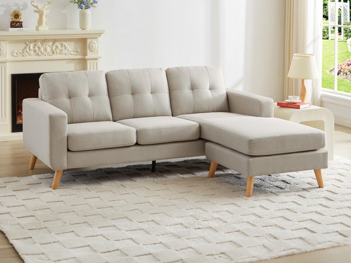 Vente-unique Omkeerbare hoekbank van beige stof BARTOLOME