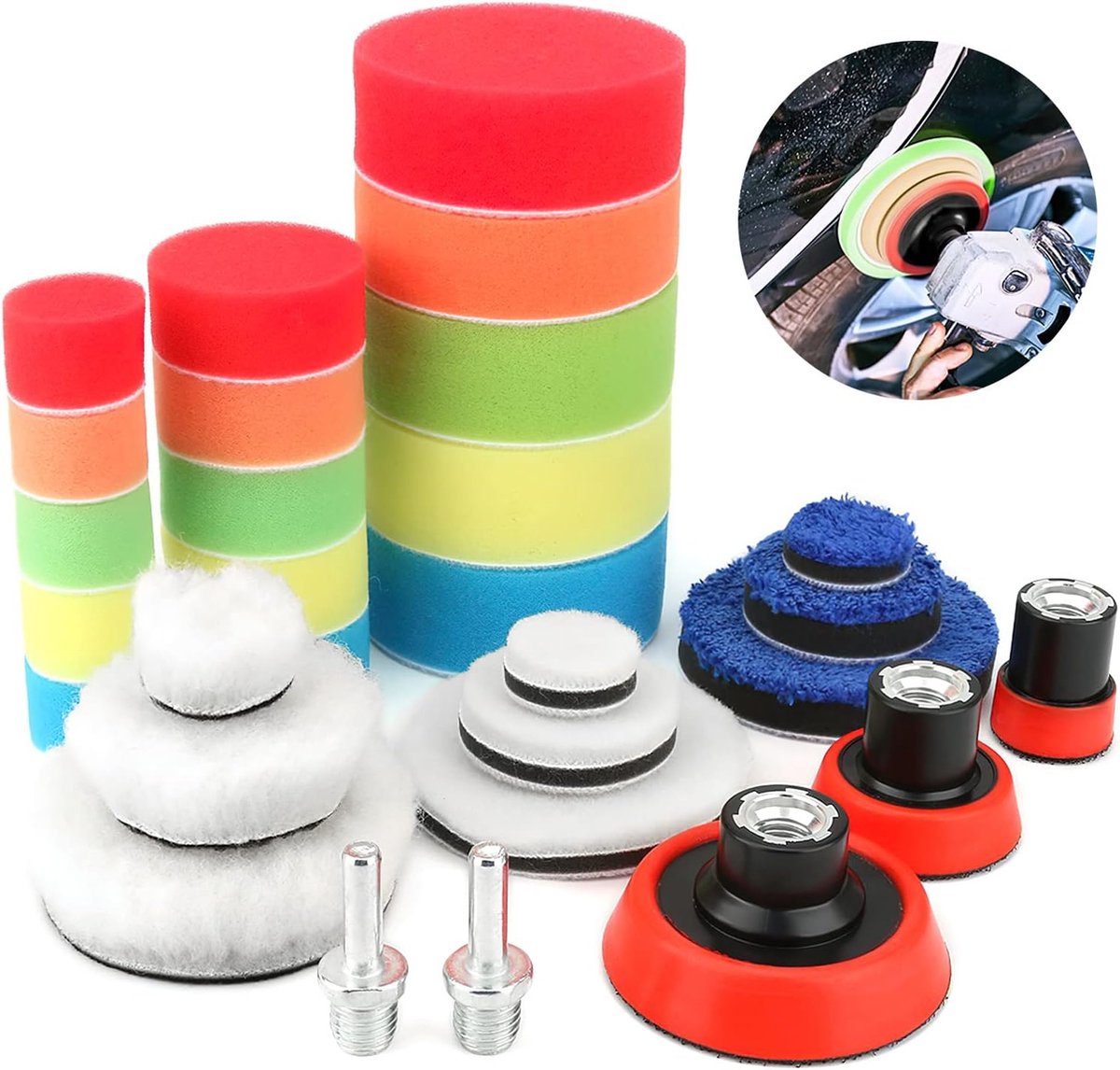 Polijstpads voor Boren 29 stuks Sponswol Polijsten Waxing Kit voor Auto Polijstmachines - Inclusief M14 Booradapters
