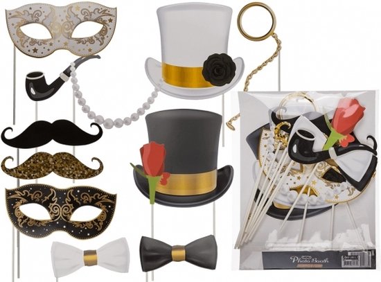 Foto props set - thema Glamour Party - 12x stuks - Photo Boot accessoires