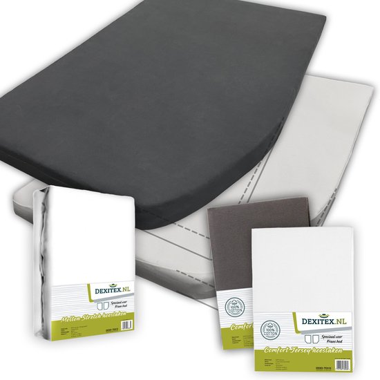 Textielpakket Frans bed - 1 molton met 2 hoeslakens - rechts 1 x Wit + 1x Antraciet