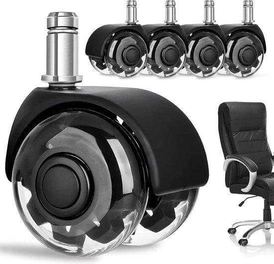 Bureaustoelwielen, wielen voor bureaustoelen, set van 5, rubberen