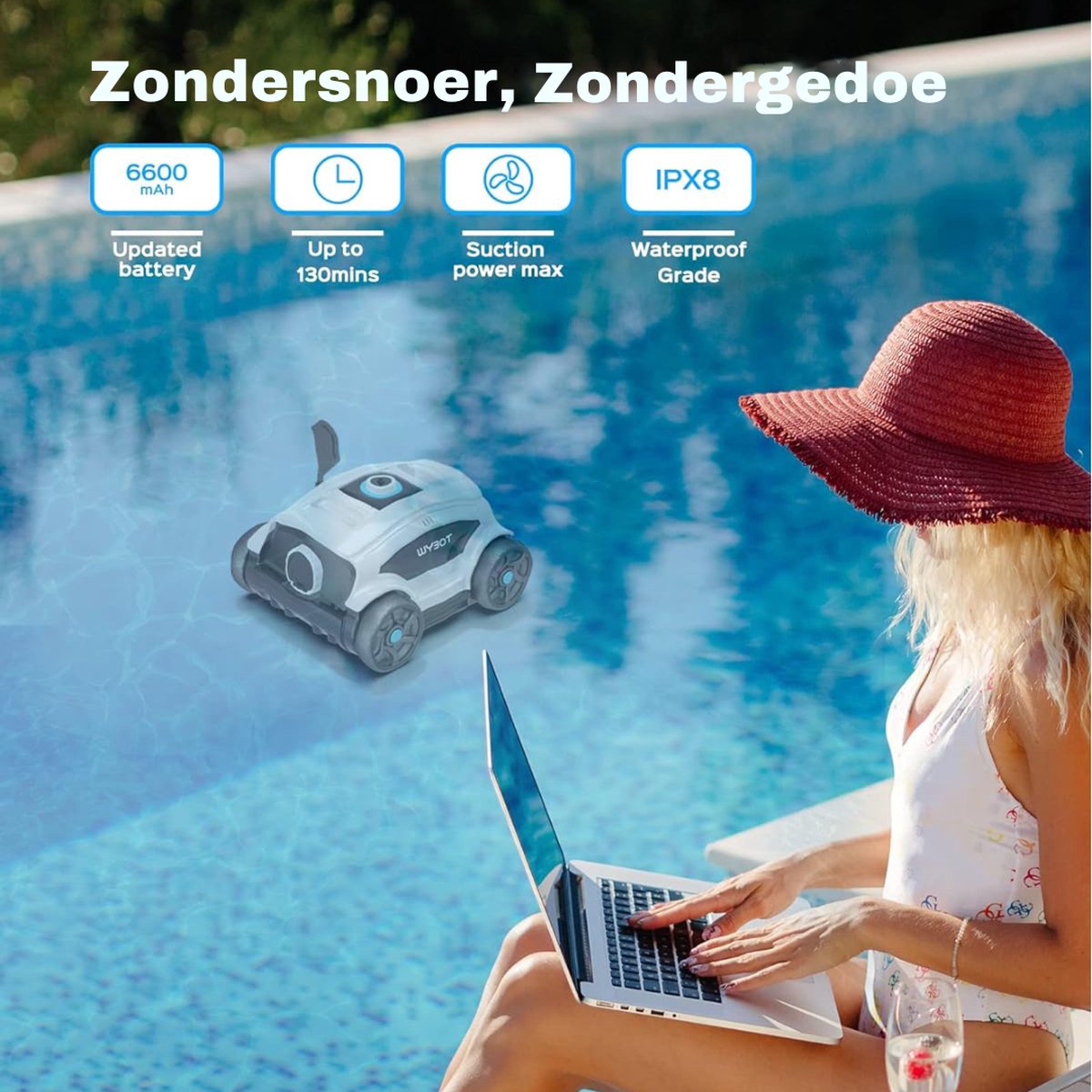 WYBOT Osprey 300II Draadloze Zwembadrobot – 130 Minuten Batterijduur, Dubbel Borstelloos, Geschikt Voor 100 M², Wit