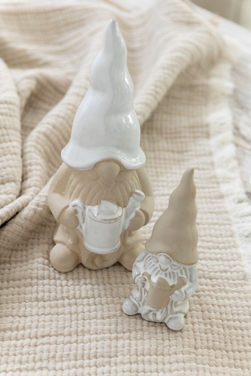 J-Line figuur Kabouter Gieter - porselein - wit/beige - small - 2 stuks