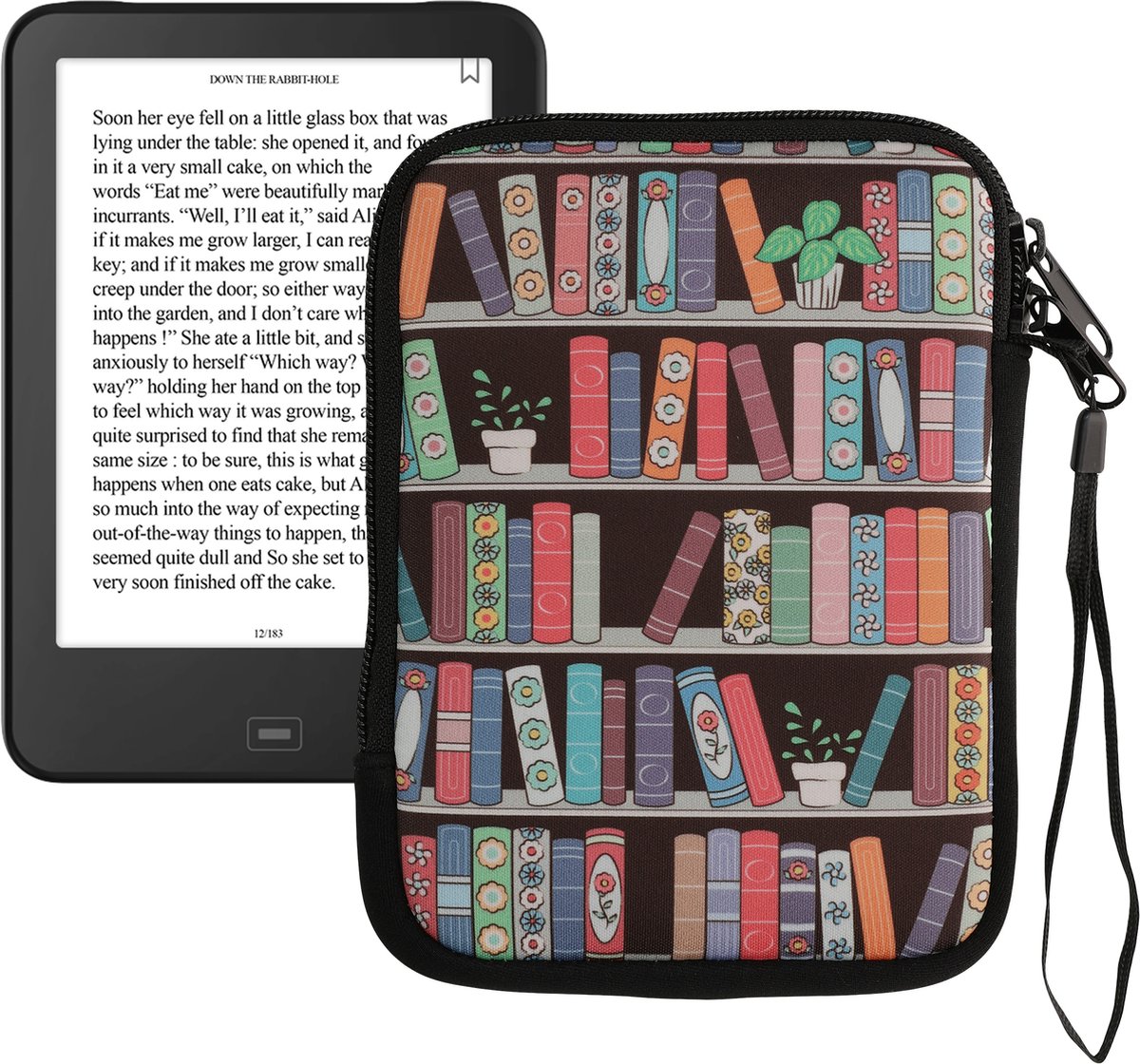 kwmobile Universele Cover voor eReader - Neopreen hoesje Zomerse bibliotheek design blauw / groen / roze - 17 x 12 x 2 cm — afbeelding 4