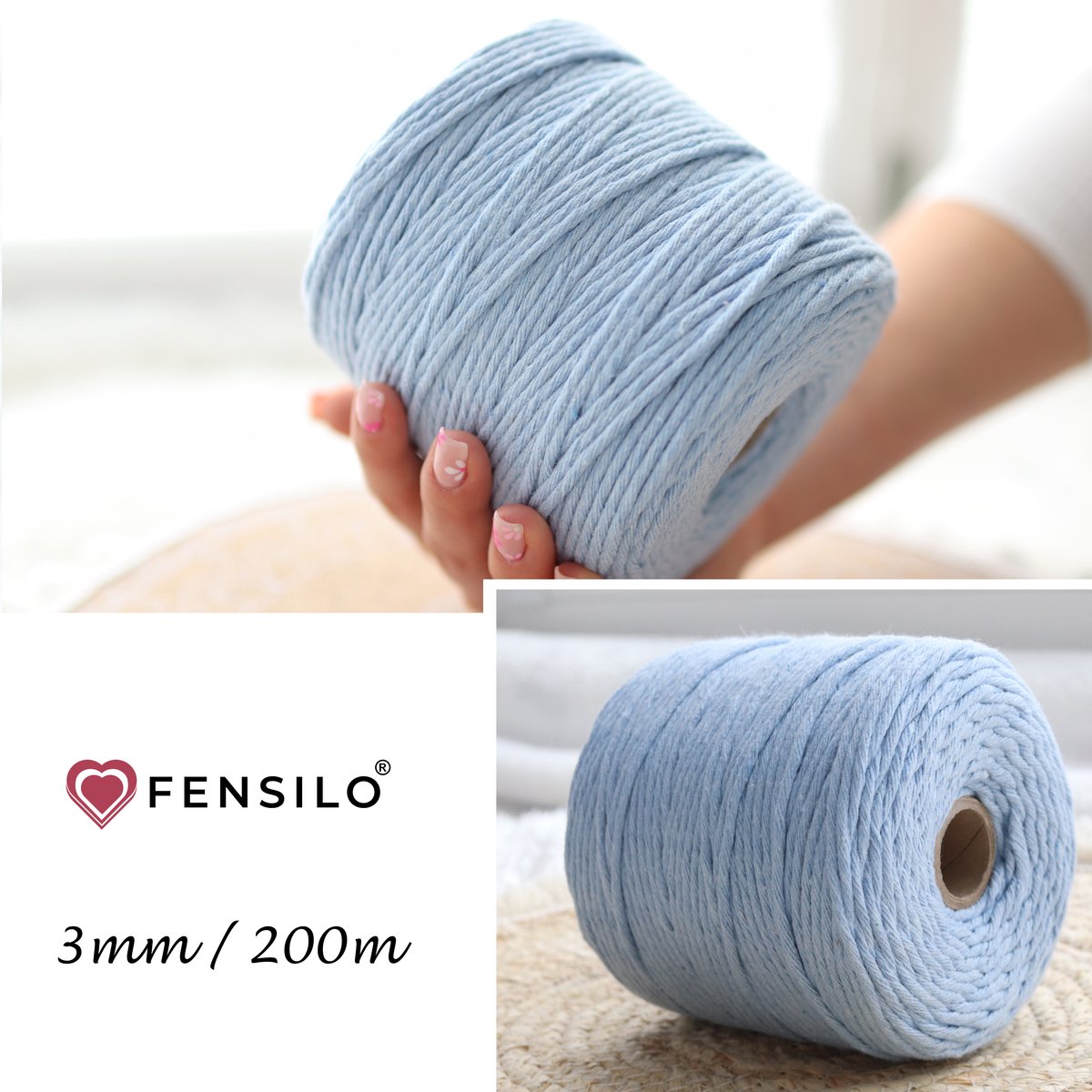 3mm x 200m Blauw macramé katoenen koord Macrame Touw|kleuren om mee te knutselen|Garen voor Wandkleed en Plantenhanger Zelf Maken|Dromenvanger||engel van macramé — afbeelding 2
