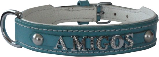 Collier pour chien avec naam du chien - cuir - bleu clair - taille 65 cm