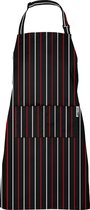 Chefs Fashion Keukenschort - Vuilafstotend Kookschort voor Dames en Heren - Horeca Schort - BBQ Schort - Unisex - Verstelbare Nekband - 2 Grote Zakken - Zwart met Rood/Witte Strepen - 71 x 82 cm