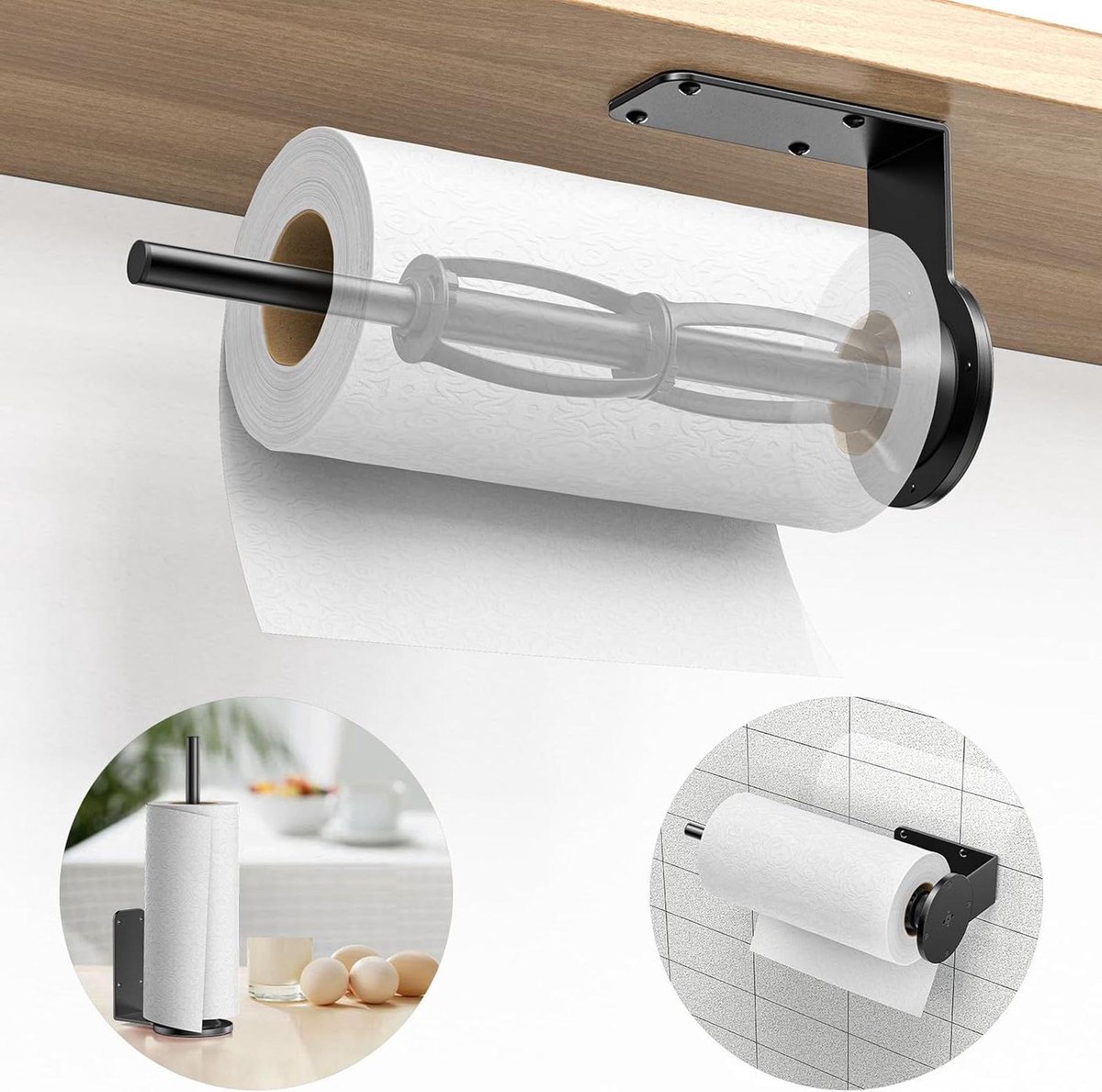 Papieren Handdoekhouder Onder Kabinet Muurbevestiging - Papieren Handdoekstandaard met Dempingseffect - Keuken Papieren Handdoekrol Rack Hanger