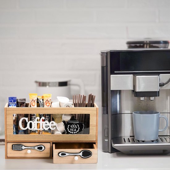 Koffiebar accessoires en organizer aanrecht, koffiestation organizer met lade en koffiefilterhouder, 2 niveaus aanrecht plank organizer, opslag van koffie specerijen, plank voor badkamer