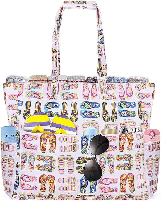oscaurt Strandtas, tote bag met ritssluiting, grote shoppertas, waterdicht, badtas, reistas, dames, handtas, schoudertas, geschenken voor vrouwen, Licht cyaan., L