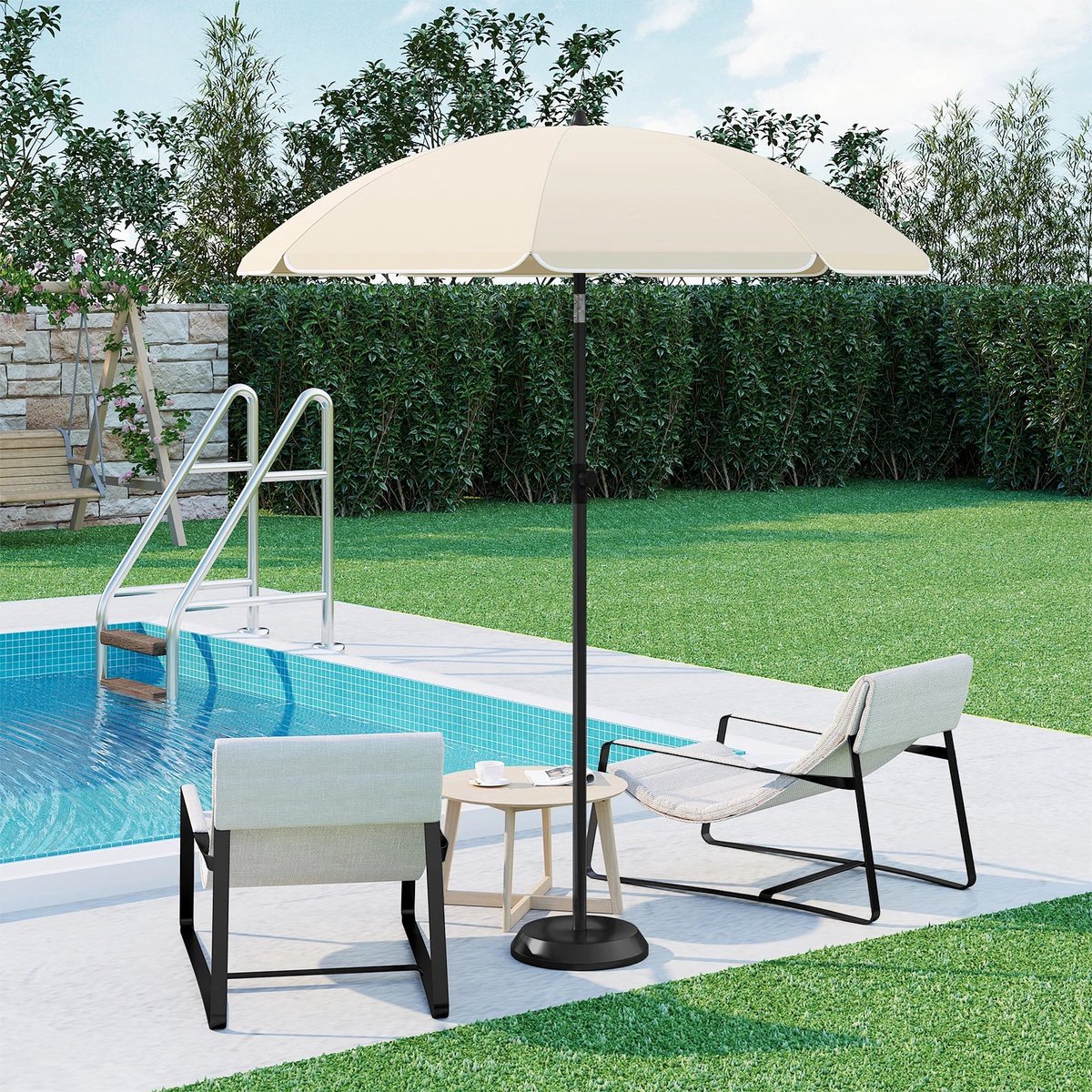 Beige garden parasol with sun protection, Néos® brand, 155cm size.