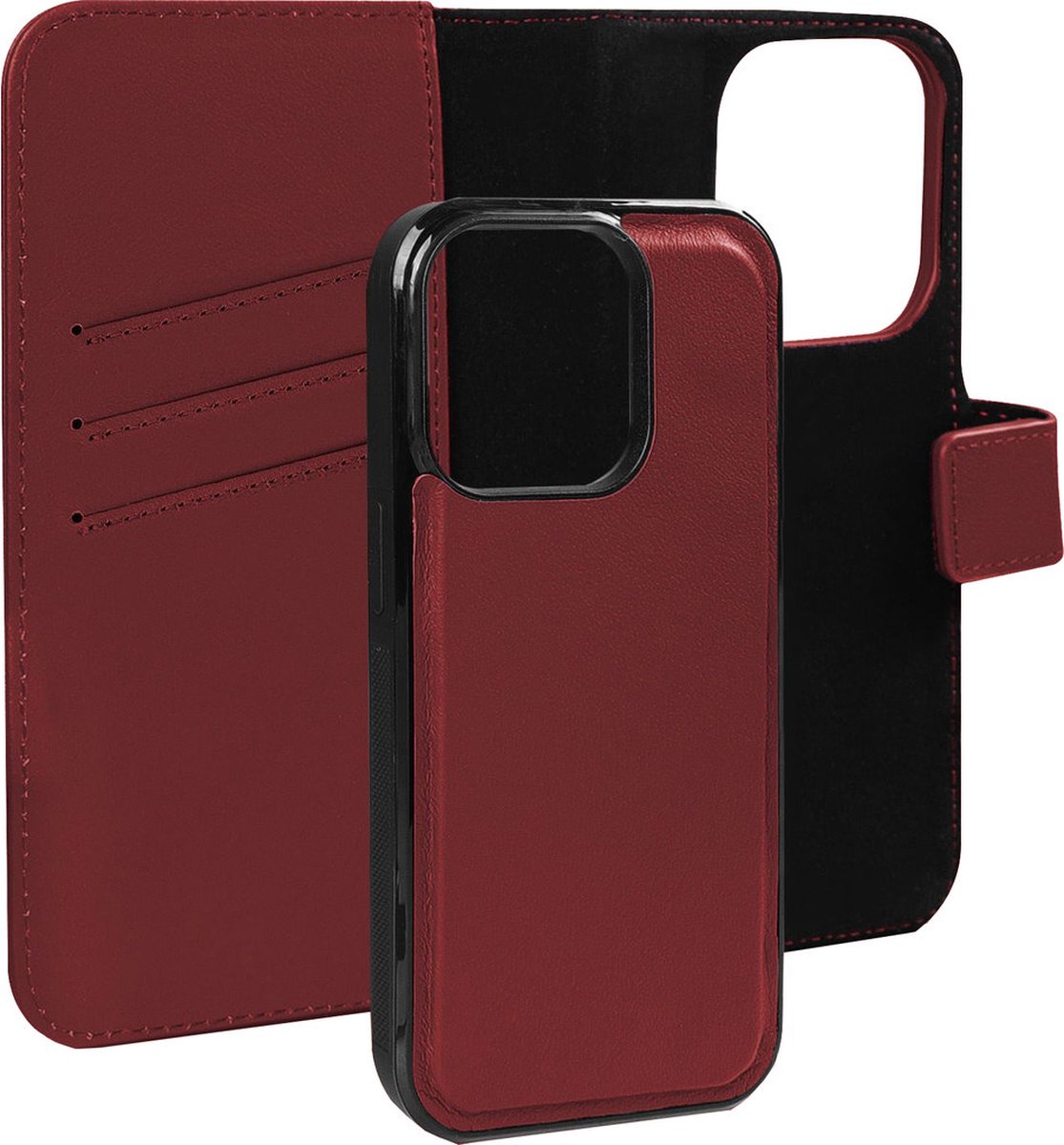 Caseuals 2-in-1 Echt Lederen Portemonnee/Boekhoesje met MagSafe - Krachtige magneetsluiting - geschikt voor MagSafe Apple iPhone 15 Pro - Rood