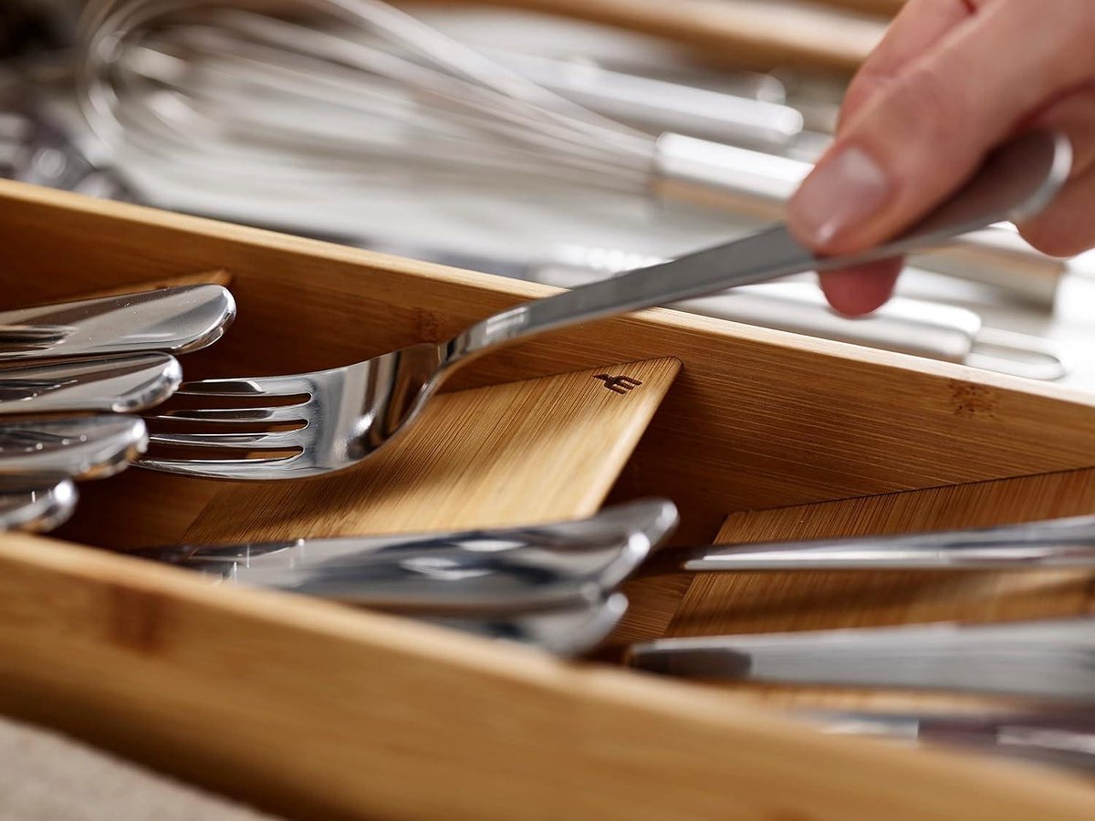 Besteklade organiser 5 compartimenten voor 24+ stuks - Compacte Bamboo opbergoplossing