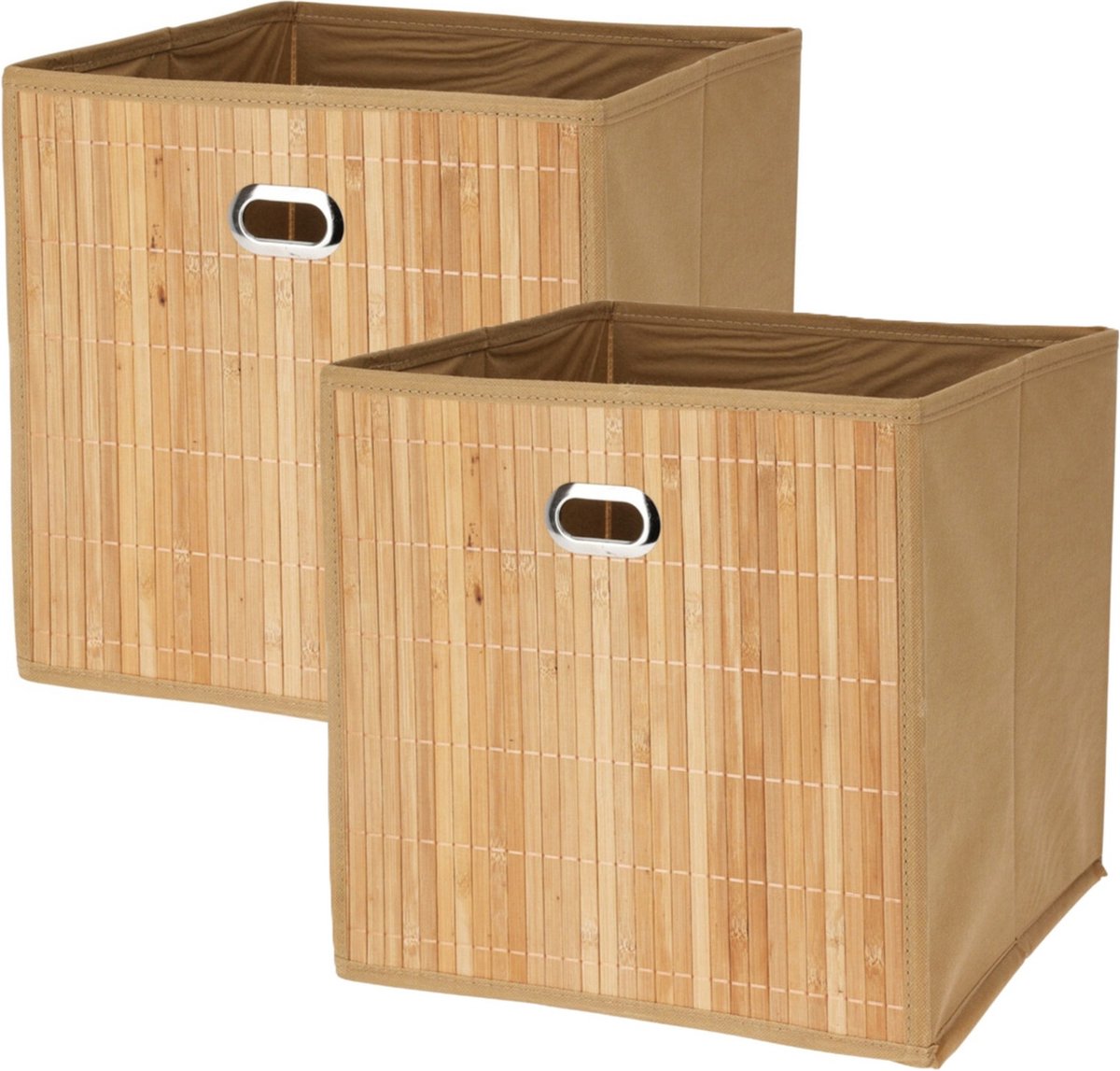 Storage Solutions Opbergmand/kastmand - 2x - 28 liter - naturel - 31 x 31 x 31 cm - Vakkenkast manden - opvouwbaar
