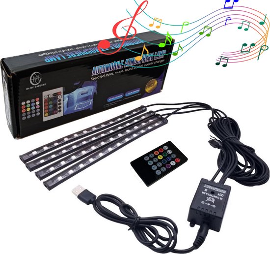 LETRONIX RGBIC Full Led Rainbow Interieurverlichting voor auto, met app-besturing en afstandsbediening, RGB-sfeerverlichting *Black Edition* (voor dashboard 4 deuren voetruimte vooraan