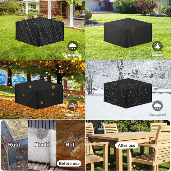 VDISRR Afdekhoes voor tuinmeubelen, 420D Oxford-afdekhoes voor tafels, 90 x 90 x 90 cm, beschermhoes voor tuintafels met ventilatieopeningen, waterdicht, uv-bestendig, stofdicht, winterbestendig, voor