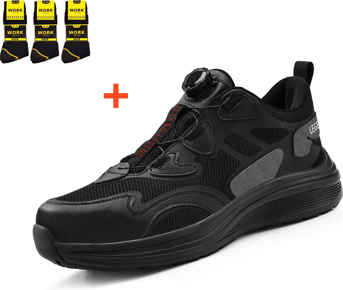 Lia LEGEND ® Smart PRO Anti-Slip draai sluiting veiligheidsschoenen heren dames met 3 paar werksokken , sneakers sportief werkschoenen lichte sportieve ademende met stalen neus.