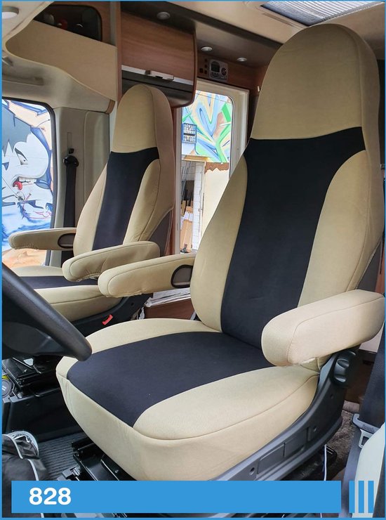 BREMER SITZBEZÜGE Pilot Seat Cover Set Compatible with Motorhome Ducato Driver and Passengers 828 Seat Cover Set in Beige/Black