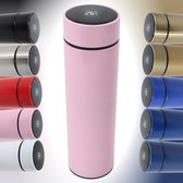 Smart Thermoskan Glossy Pink - Met thee kruiden houder - Roze luxe thermos kan - RVS - Met ingebouwde temperatuurmeter - Luxe thermos container roze - Voor koffie, thee en andere warme dranken