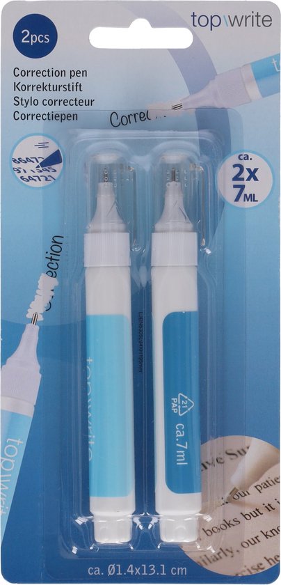 Foto: Blister 2x correctiepen wit correctiepennen 2x 7ml correctie pen 13 cm top write