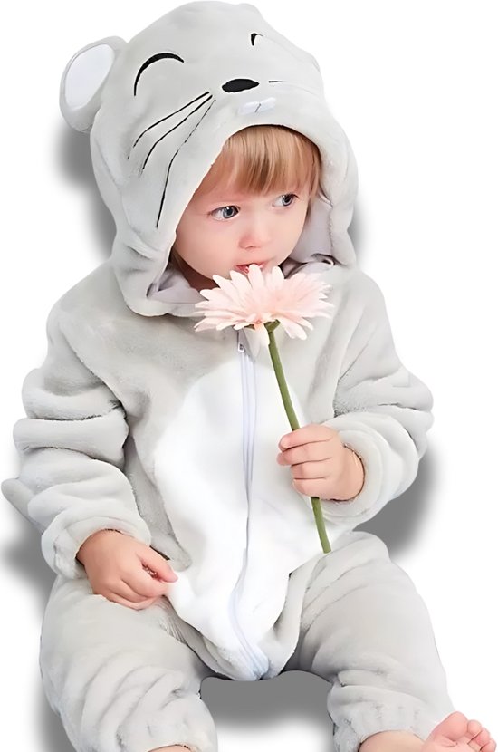 BoefieBoef Muisje Dieren Baby Onesie Romper Pyjama - Carnaval - Baby & Peuter Verkleedkleding - Verkleedkostuum - Kinder Dierenpak - Dreumes Kruippak - Boxpak - Baby & Dreumes & Peuter 6-18 maanden