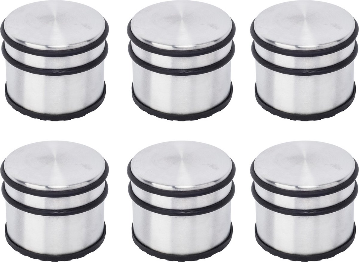 BRASQ Set van 6 Deurstoppers - Deurstopper RVS met anti slip - 1,1 Kg Voor binnen en buiten - Deurbuffer ⌀9 x 7,5 cm