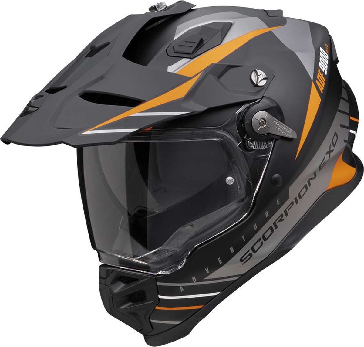 Scorpion ADF-9000 AIR Feat Matt Black Silver Orange XXL - Maat 2XL - Helm