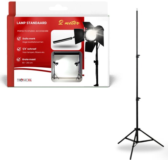 TronicXL 210cm lampstatief – lichtstatief tot 2m voor studiolicht flits - LED lamplicht – Tripod – statief – studio - Universele 1/4 inch schroef