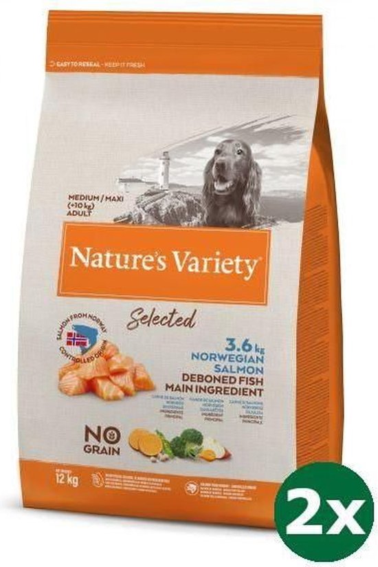 2x12 kg Natures variety selected adult medium norwegian salmon hondenvoer