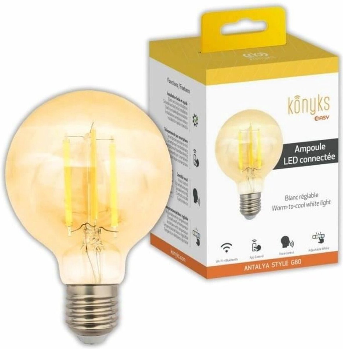 KONYKS, LED-lamp 7W Smart WiFi en Bluetooth Antalya Style G80, Wit