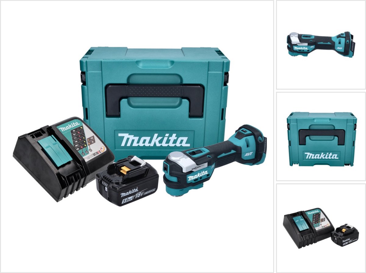 Makita DTM 52 RT1J accu multifunctioneel gereedschap 18 V Starlock Max Brushless + 1x accu 5,0 Ah + oplader + Makpac