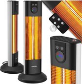 tectake® - Infraroodstraler met kantelbeveiliging en timer voor binnen en buiten - Elektrische ventilatorkachel voor badkamer - Terras heater - 3 vermogensniveaus - Afstandsbediening - LED-display