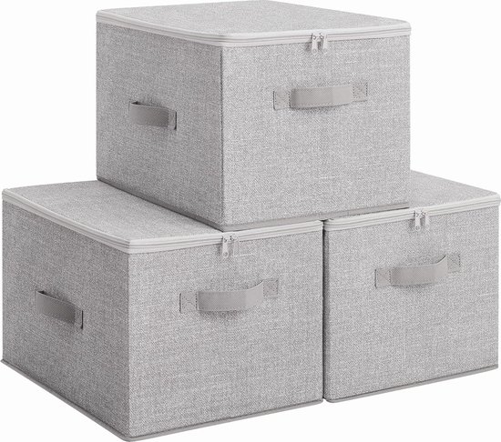 GRANNY SAYS Opbergdoos met deksel, stoffen mand opslag met deksel, opvouwbare opbergdoos, opbergmanden voor kleding speelgoed, garderobe opbergbox voor slaapkamer kleding organiseren, groot, Wit&Kaki
