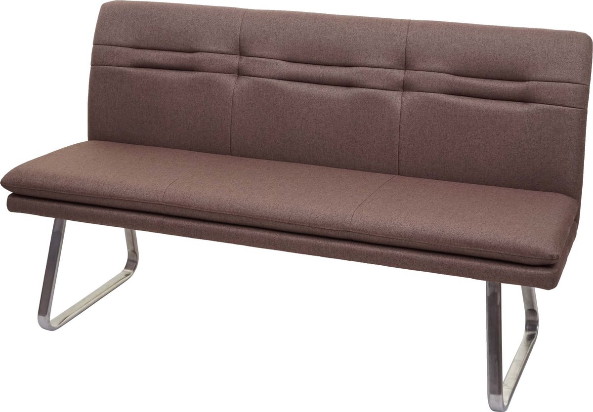 MCW Bank MCW-H70, eetkamerbank gestoffeerde bank, rugleuning stof/textiel geborsteld roestvrij staal ~ bruin 160cm