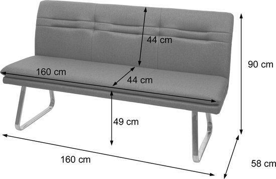 Canapé MCW-H70, canapé de salle à manger canapé rembourré, dossier tissu/textile acier inoxydable brossé ~ marron 160cm