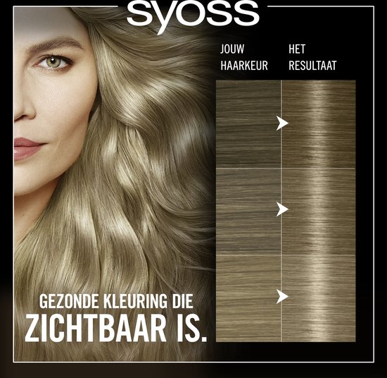 Syoss: Gezonde kleuring die zichtbaar is. Vergelijking van haarkleur voor en na gebruik.