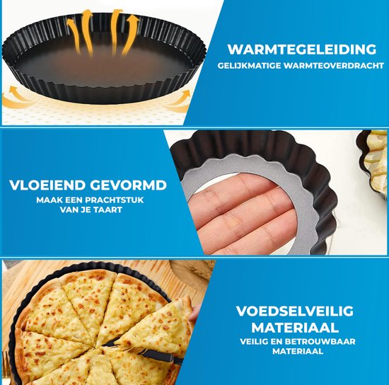Moule à quiche - Moule à quiche à fond amovible - Moule à pâtisserie - Moule à gâteau - Moule à pâtisserie - 3 tailles - 3 pièces