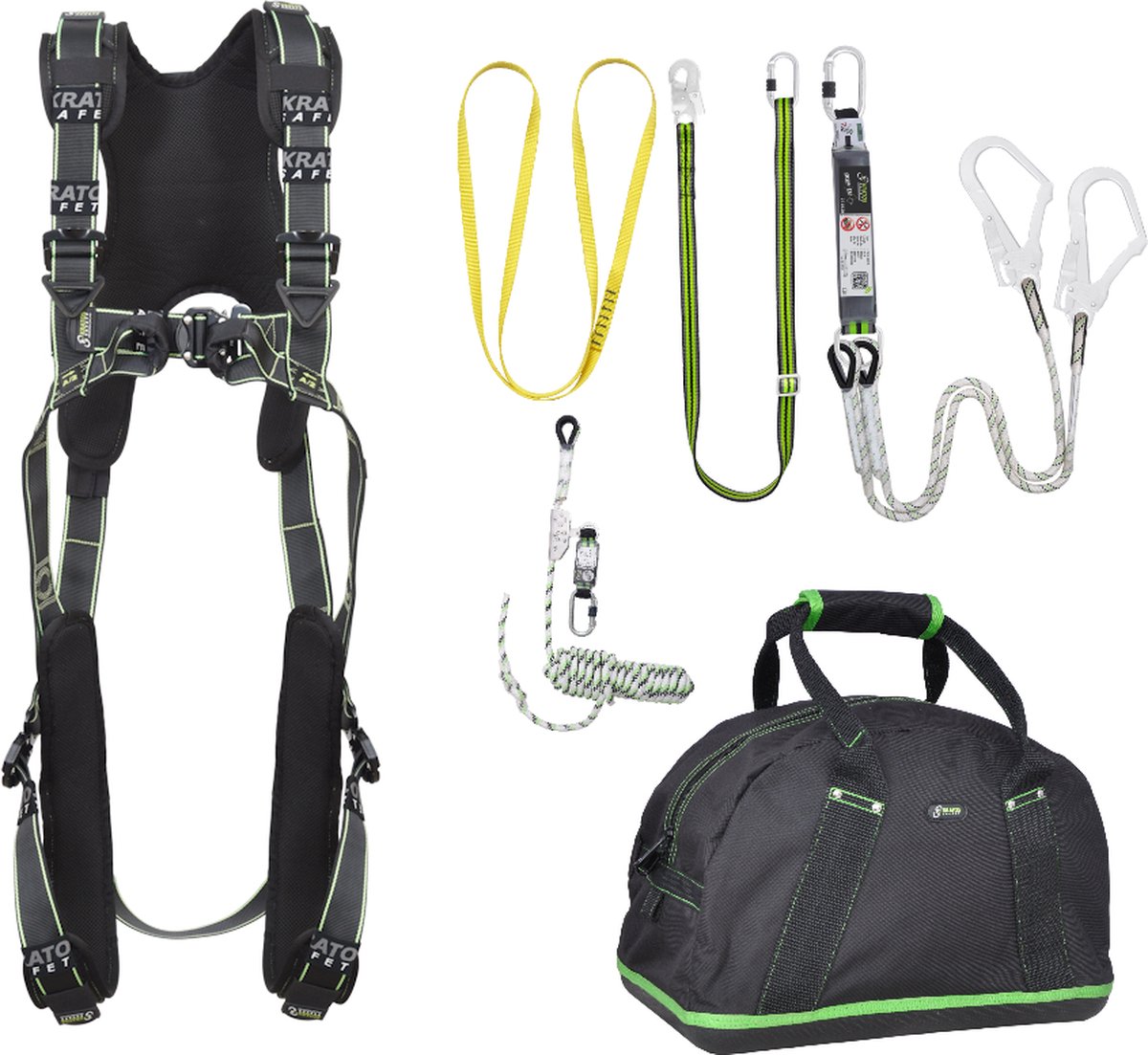 Kratos complete set valbeveiliging comfort - Y-leeflijn - Veiligheidslijn - Werkpositielijn - Ankerstrop - Maat M-L