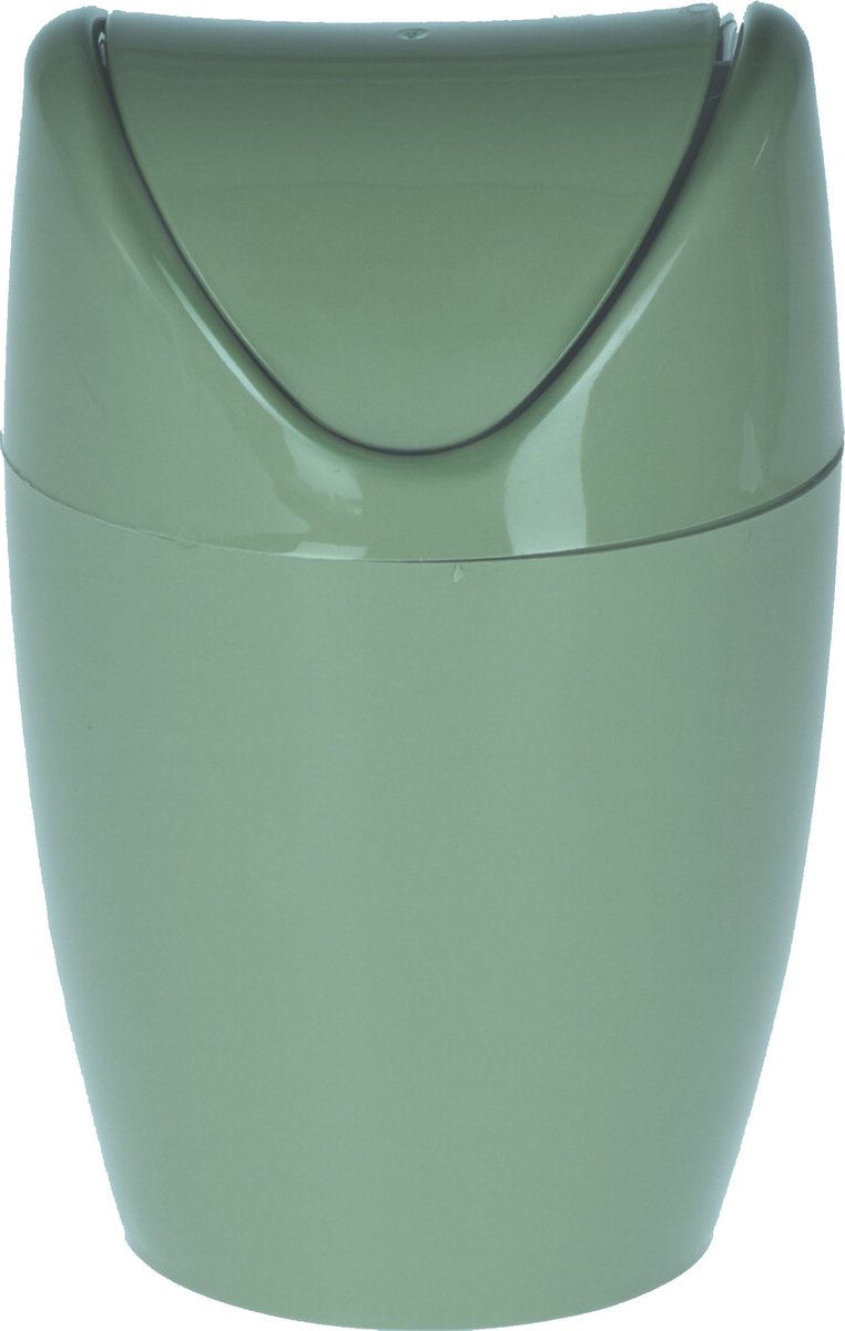 Goedkoopste Excellent Houseware Mini prullenbakje - olijfgroen - kunststof - met klepdeksel - keuken aanrecht/tafel model - 1,5 Liter - 12 x 17 cm